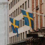2 Sweden flags in a building