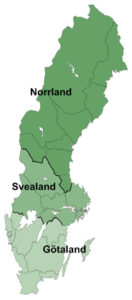 Map of Sweden divided in 3